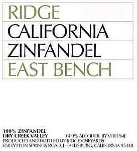 Ridge East Bench Zinfandel 2015 (750 ml)